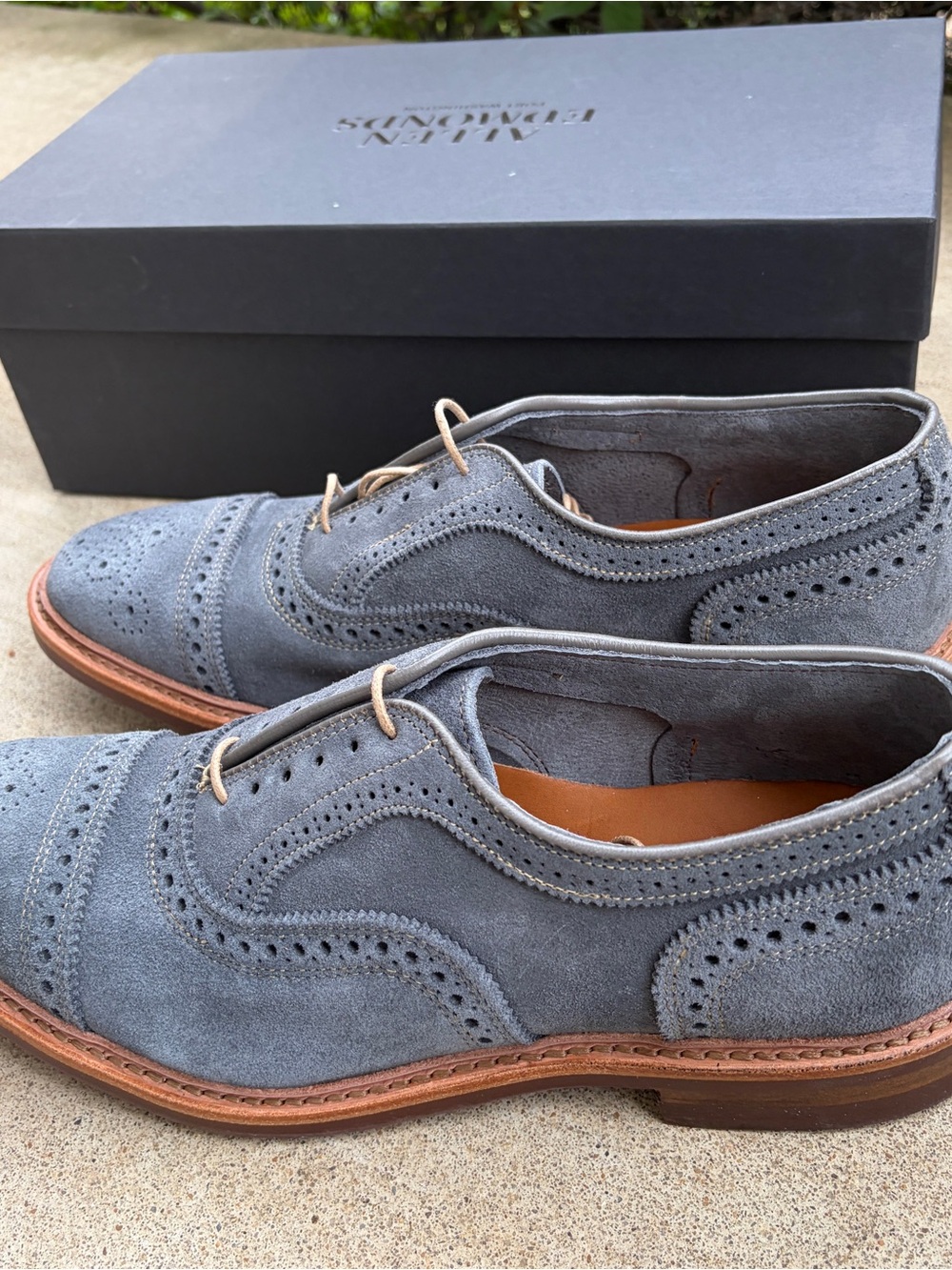 NEW! Allen Edmonds Strandmok Sz 9.5D Blue Suede Dainite Shoes 4634 Mens USA